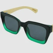 Moana Rod: Moana Road Sunglasses - Weekender Black and Green w Wooden Arms