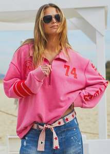 Hammill: Hammill & Co Tennis 1/2 Zip Sweat - Pink/Red