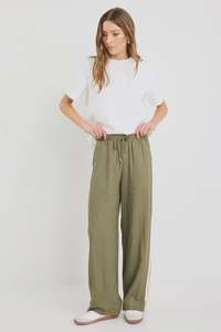 Stories be Told Vibe Linen Blend Jacquard Stripe Wide Leg Pants - Khaki