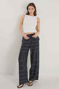 Pants Shorts Leggings: Among the Brave Clever Wide Leg Pants - Black with Ivory Lines
