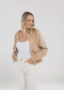 Jackets Jumpers Coats Vests: Mi Moso Zip Line Bomber - Taupe