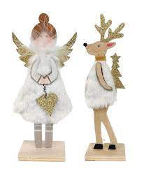 Urban Fluffy Reindeer & Angel Holding Star & Heart Standing White