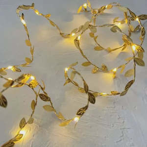 Stellar Haus Gold Leaf Garland Fabric Seed Lights