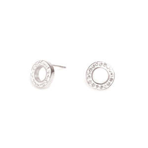 Jewellery: A & C Oslo Earrings Round with Crystal Stones - Steel Silver