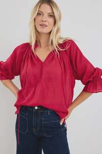 Among the Brave Expedition Shirred Neck S/S Top - Raspberry