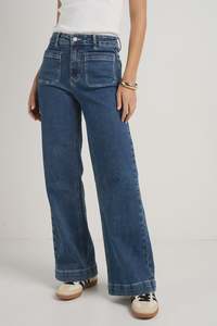 Among The Brave: Among the Brave Zoey  High Rise Wide Leg Pocket Jean - Mineral Blue