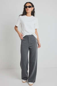Among The Brave: Among the Brave Zoey Tailored High Rise Wide Leg Pocket Pants - Charcoal