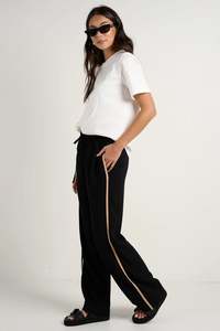 Among The Brave: Among the Brave Confidant Black Stripe Leg Crepe Pant - Black