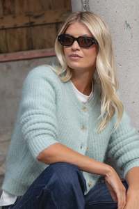 Ivy + Jack Compound Mohair Blend Crewneck Cardigan - Sea Foam