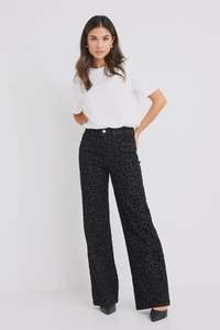 Stories be Told Belmont Mid Rise Wide Leg Jean - Black Animal