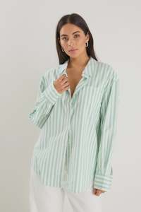 Stories Be Told: Storied be Told You Got This Wide Stripe Oversized Boyfriend Shirt - Green Stripe
