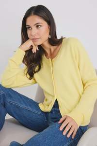 Stories Be Told: Stories be Told Autograph Soft Wool Blend Crewneck Cardigan - Lemon