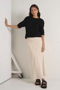 Re Union: Re:Union Bliss Line Bias Midi Skirt - Natural