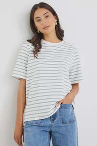 Re Union: Re:Union Binding Boxy Fit Tee - Khaki White Stripe