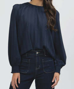 Seeking Lola Honeycombe Blouse - Navy Check