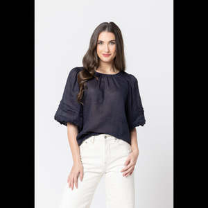 Leila + Luca Fateful Puff Sleeve Top - Navy