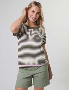 Stella Gemma: Stella + Gemma Laneway Top - Khaki & White Stripe