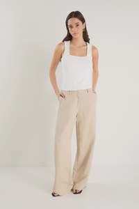 Re:Union Label Shelter Linen Viscose Flat Front Wide Pants - Oat