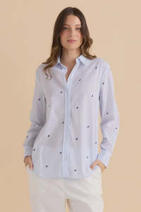 Betty Basic: Betty Basics Reid Shirt - Blue Bow Stripe White