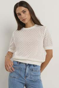 Tops Tees Shirts: Ivy &+ Jack Dapple Boxy Knit Lace Tee - Ivory
