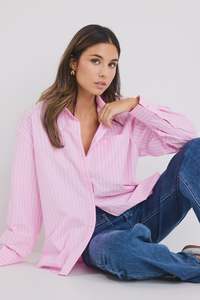 Stories be Told You Got this Oversized Boyfriend Shirt - Pink Stripe
