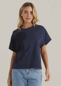 Sass: Sass Mira Crochet Tee - Navy