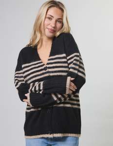 Stella Gemma: Stella + Gemma Stripe Cardigan - Black Sand