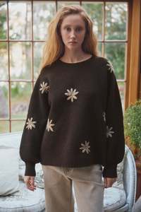 Isle of Mine Miru Stitch Flower Jumper - Chocolate