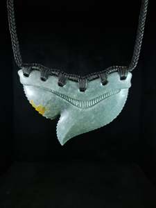 Pendants: Guatemalan Blue Jade - Tiger Shark Tooth Pendant