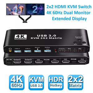 New Listings: 2x2 HDMI KVM Switch 4K 60Hz Dual Monitor Extended Display PC Laptop Notebook Display Extension For 2 Computers Share