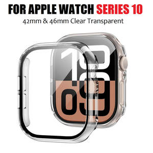 New Listings: For Apple Watch Series 10 42mm 46mm Premium Hard PC Clear Full Protection Cover With Built In Tempered Glass Screen Protector