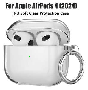New Listings: For Apple AirPods 4 ANC Soft Silicone Clear TPU Shockproof Protection Cover Case With Carabiner Clip