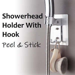 Home Living: Shower Head Holder Wall Mount Chrome Adjustable Bracket With Hook