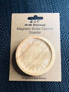 New Zealand Kia Ora Magnetic Bottle Opener Bamboo Coaster 8cm - NZ Fridge Magnet Souvenir