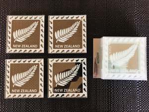 Home Living: Glass Coasters NZ Fern Leaf Or Long White Cloud Aotearoa 4 Pieces - New Zealand Souvenir
