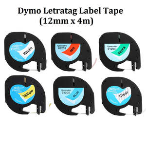Office Supplies: For Dymo Label Printers Compatible Dymo LetraTag Label Cartridges Tapes - 12mm x 4m
