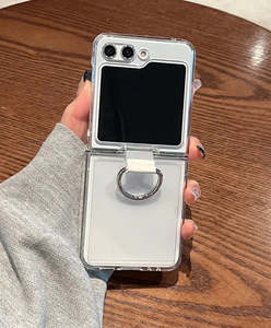 Handphone Accessories: For Samsung Z Flip 5 Premium Hard PC Crystal Clear Protection Cover With Ring Holder