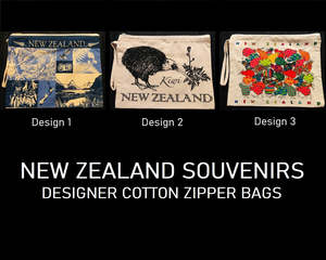 Travel Essentials: NZ Theme Cotton Zipper Wristlet Strap Bags 3 Designs New Zealand Souvenirs
