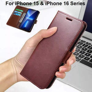 For Apple iPhone 15 & 16 Series Premium PU Leather Full Protection Wallet Flip C&hellip;