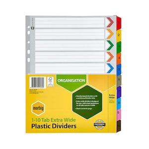 Dividers: Marbig Indices & Dividers 1-10 Tab Manilla A4 Extra Wide 36250F