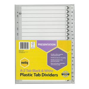 Marbig indices & dividers a-z tab reinforced a4 black