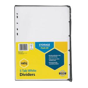 Marbig indices & dividers 5 tab manilla a4 white bulk