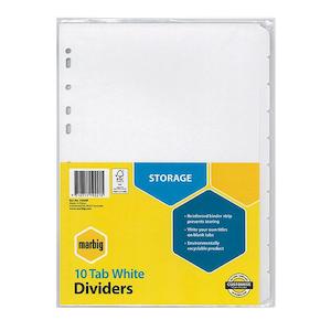 Marbig indices & dividers 10 tab manilla a4 white