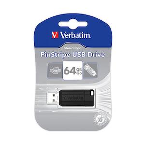 Memory Storage: Verbatim store and go usb drive pinstripe black 64gb