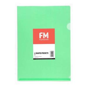 FM Pocket L Shape Clear A4 Green 12 Pack Hangsell