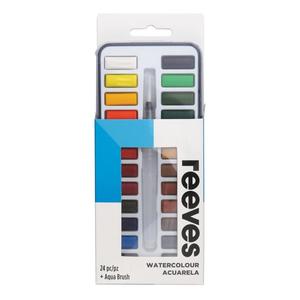 Reeves Watercolour Pan Paints Set of 24 with Aqua Brush