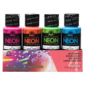 Paint Accessories: FolkArt Acrylic Neon Blacklight Paints 59ml - Set of 4, Matte Finish