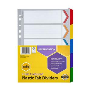 Marbig indices & dividers 5 tab reinforced a4 colour