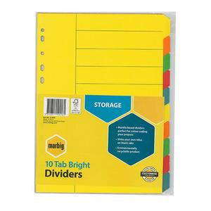 Marbig indices & dividers 10 tab manilla a4 brights