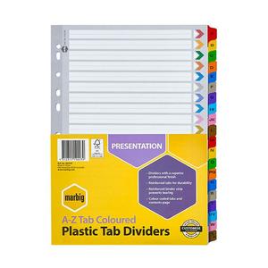 Marbig indices & dividers a-z tab reinforced a4 colour